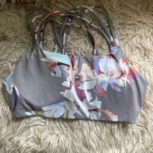 Athleta Gray and Pink Floral Sports Bra